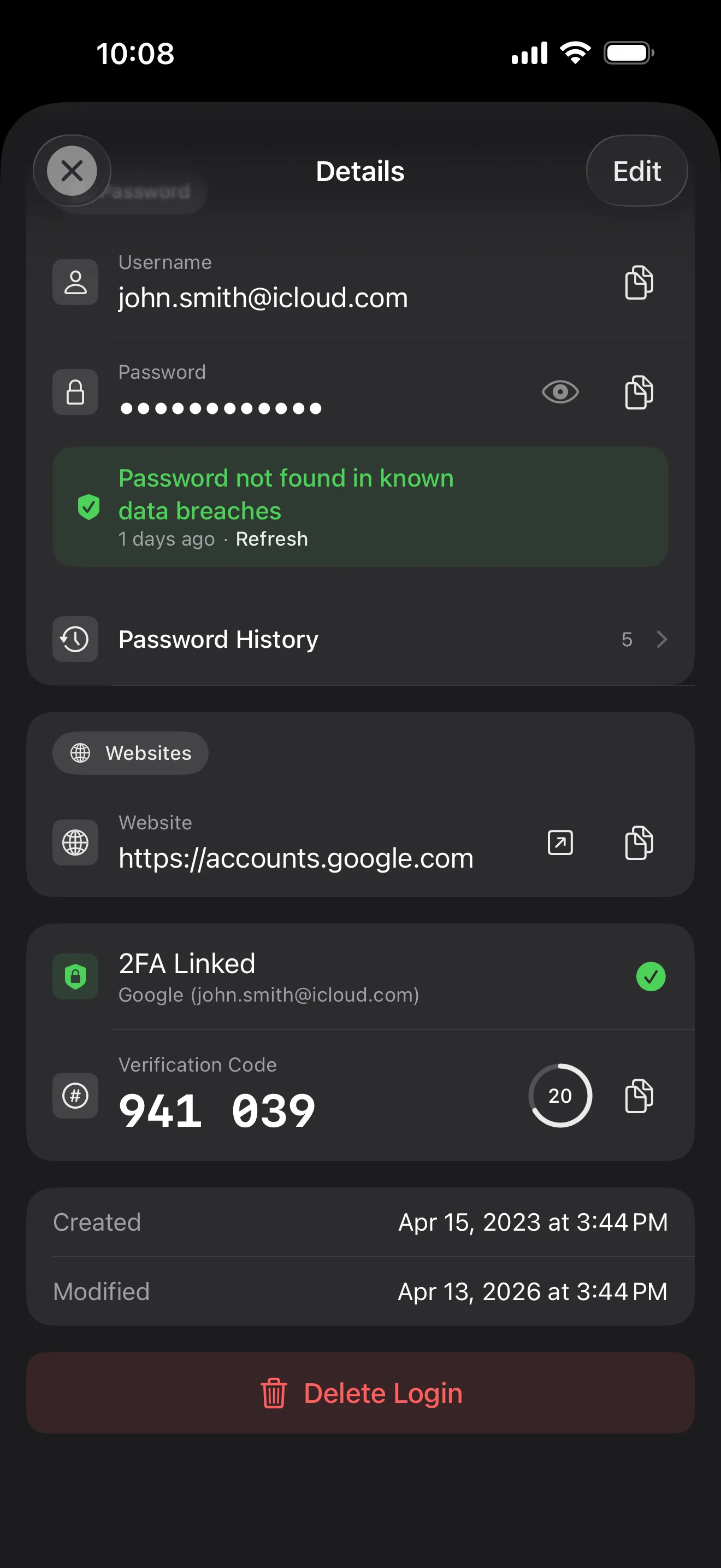 ByteGuard password detail screen